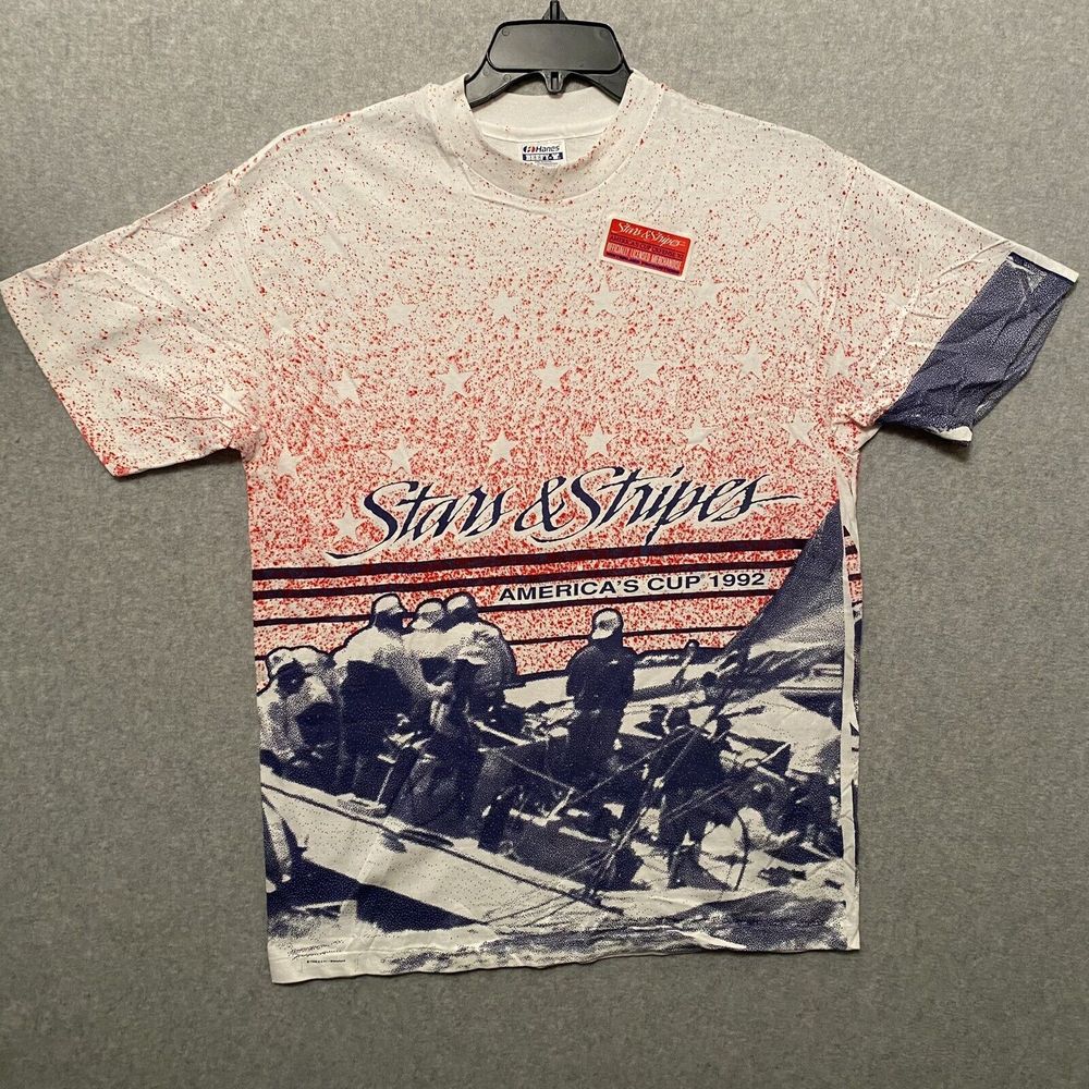 Stars & Stripes America's Cup Vintage Single Stitch AOP Men's T Shirt Size Large